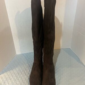 Michael Kors Bromley Flat Knee Tall Riding Boots Dark Brown Suede Sz 9 New
